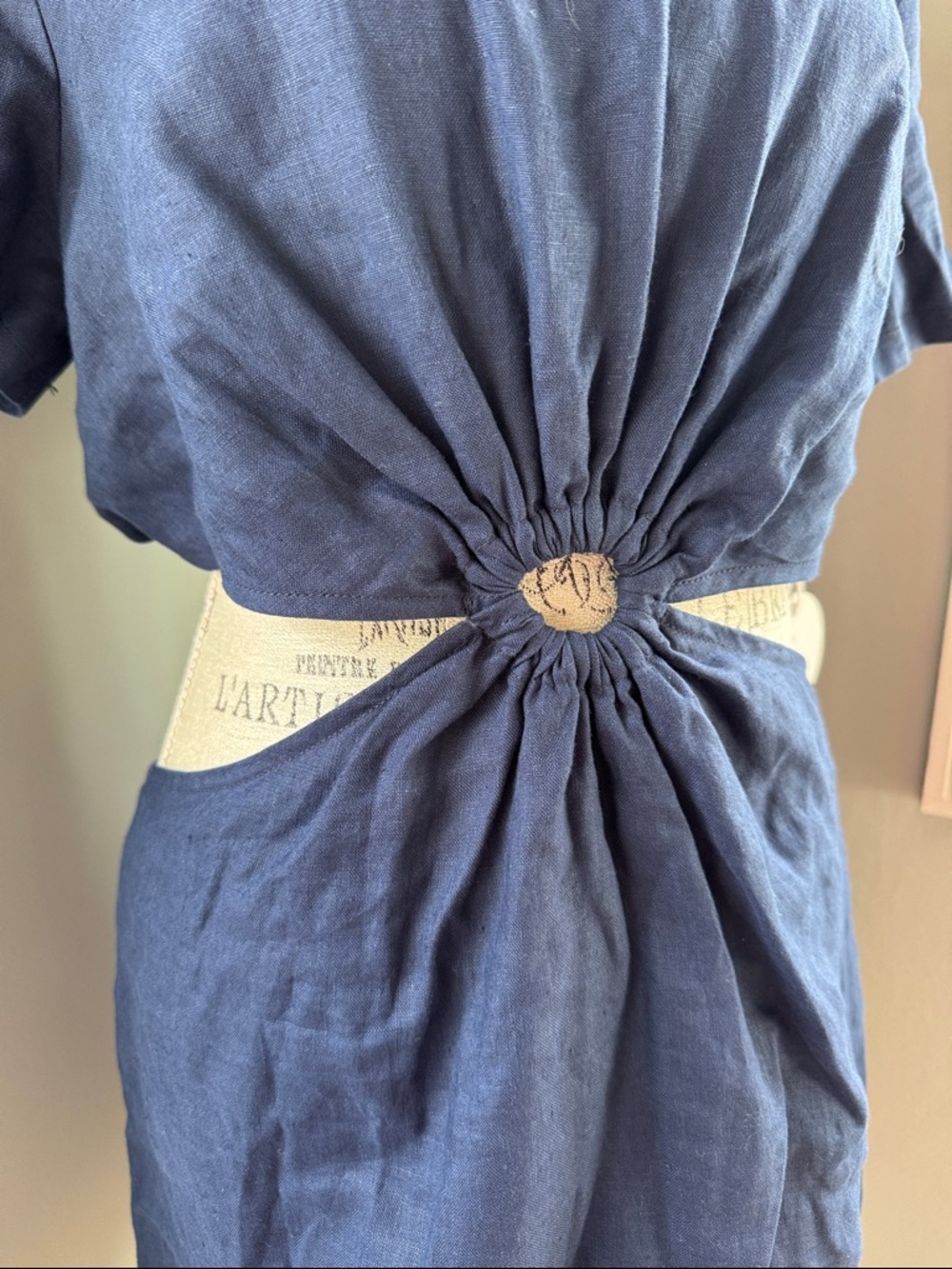 STAUD Epona navy linen cutout mini dress NWT size Large - Picture 3 of 9